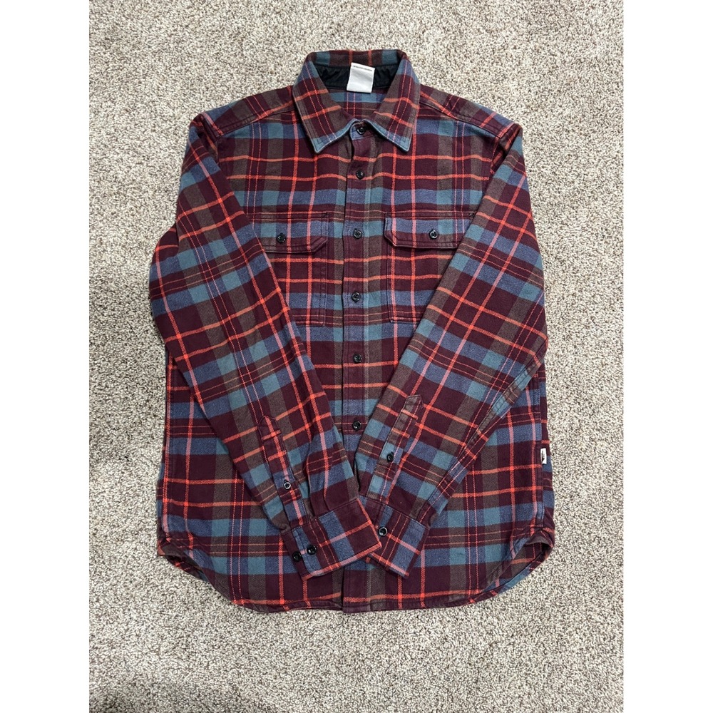 The North Face Men Plaid Flannel Shirt Small Burgundy Blue Long Sleeve Button Up